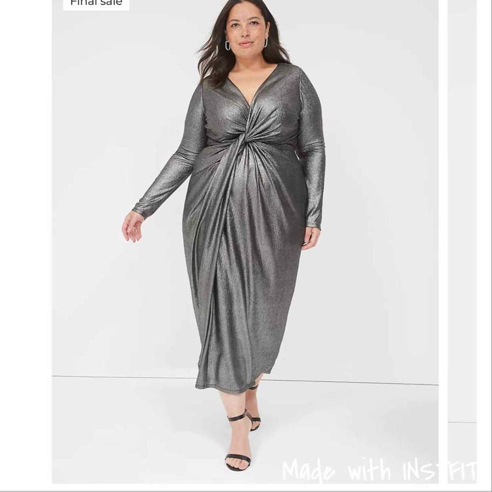 NWT Lane Bryant Twist Waist Sheath Metallic  Midi Dress
